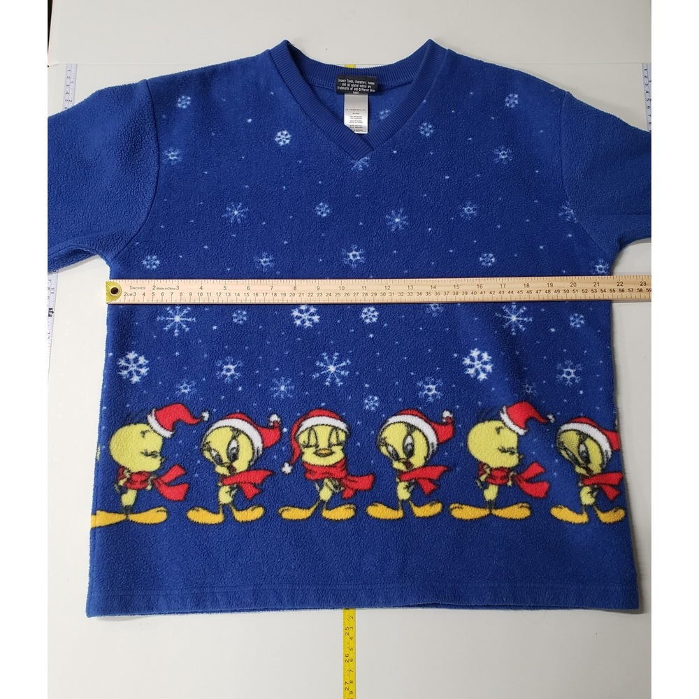 Vintage Y2K Classic Looney Tunes Tweety‎ Bird Christmas Fleece Sweater V Neck - Picture 3 of 5